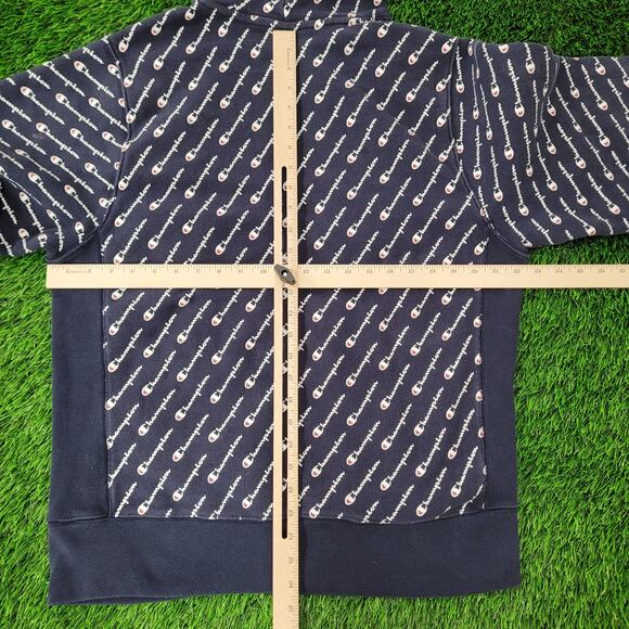 Champion Hoodie Large 22x26 Blue Spellout Script AOP - Picture 4 of 13
